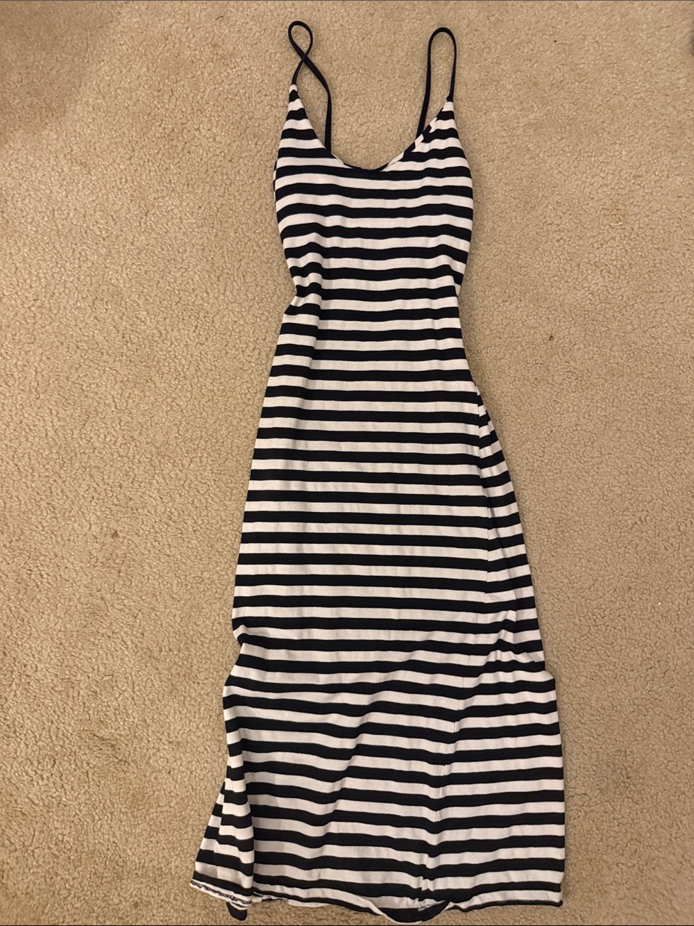 Women’s Black and White Striped Spaghetti Strap Dress